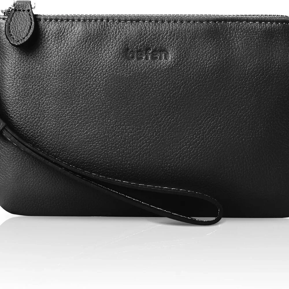 Genuine Leather Wristlet Clutch for Women with Card Slots and Smartphone Pocket